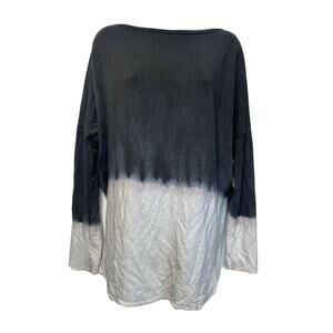 Go Couture Black Ivory Tie Dye Boat Neck Long Dolman Sleeve Top Womens Size L